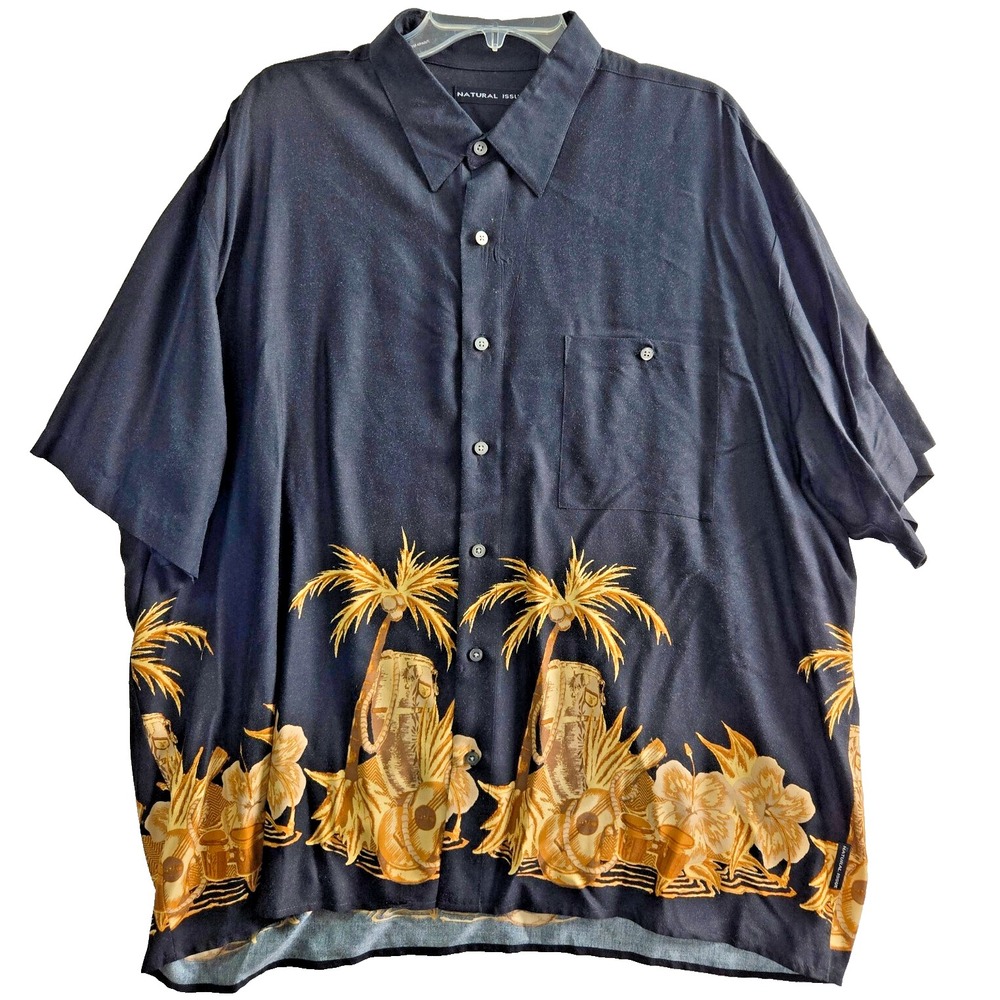 Natural Issue Tropical Short Sleeve Mens Size XXL Black Relaxed Comfort Vacation